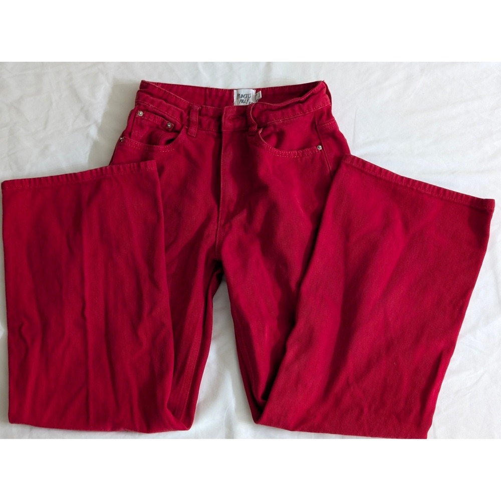Princess Polly XX Red Wide Leg High Waisted Denim Jeans Juniors Womens Size 0 - Picture 9 of 16